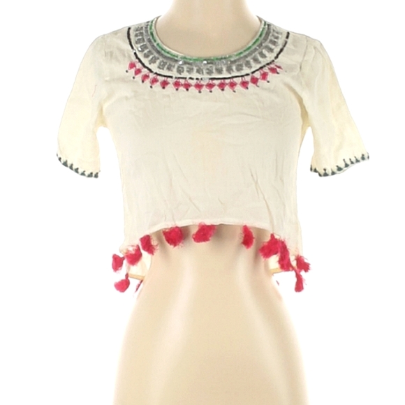 RAGA Tops - Revolve Raga Embroidered Crop Top Tassels Fringe XS